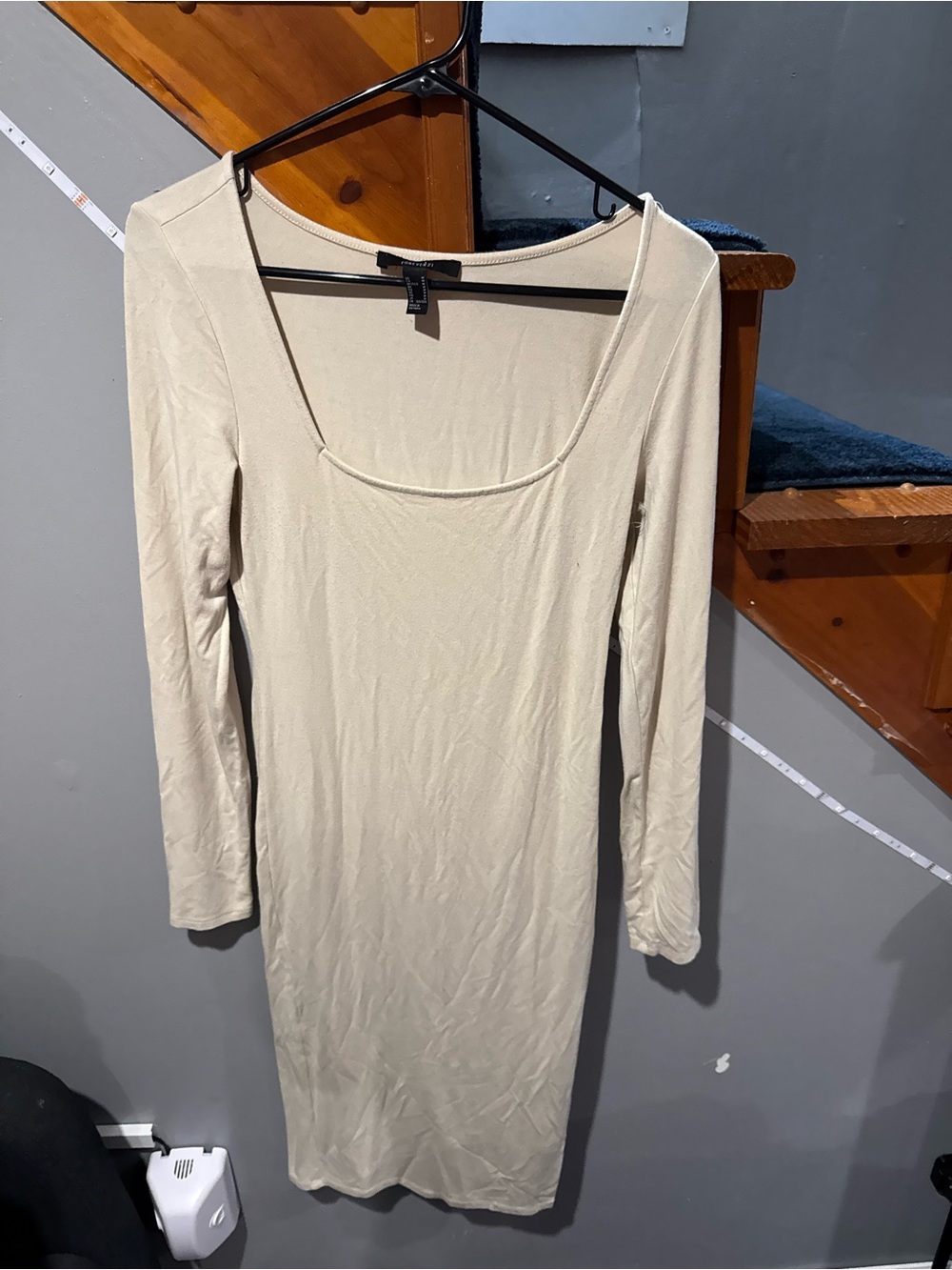 Forever 21 Long Sleeve Square Neck Bodycon Dress - Cream